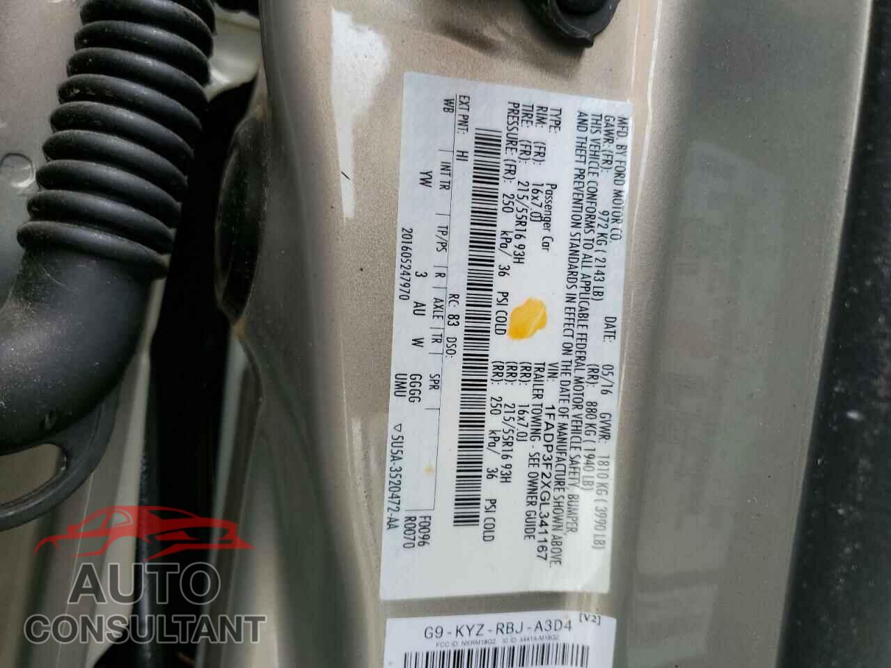 FORD FOCUS 2016 - 1FADP3F2XGL341167