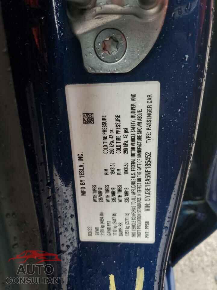 TESLA MODEL 3 2022 - 5YJ3E1EA5NF185452