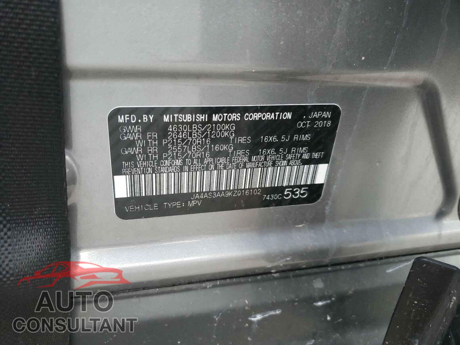 MITSUBISHI ECLIPSE 2019 - JA4AS3AA9KZ016102