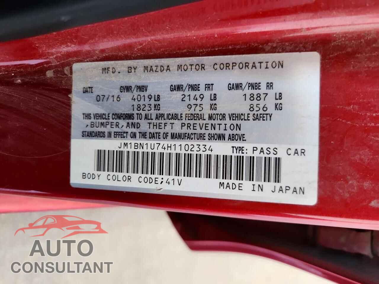MAZDA 3 2017 - JM1BN1U74H1102334