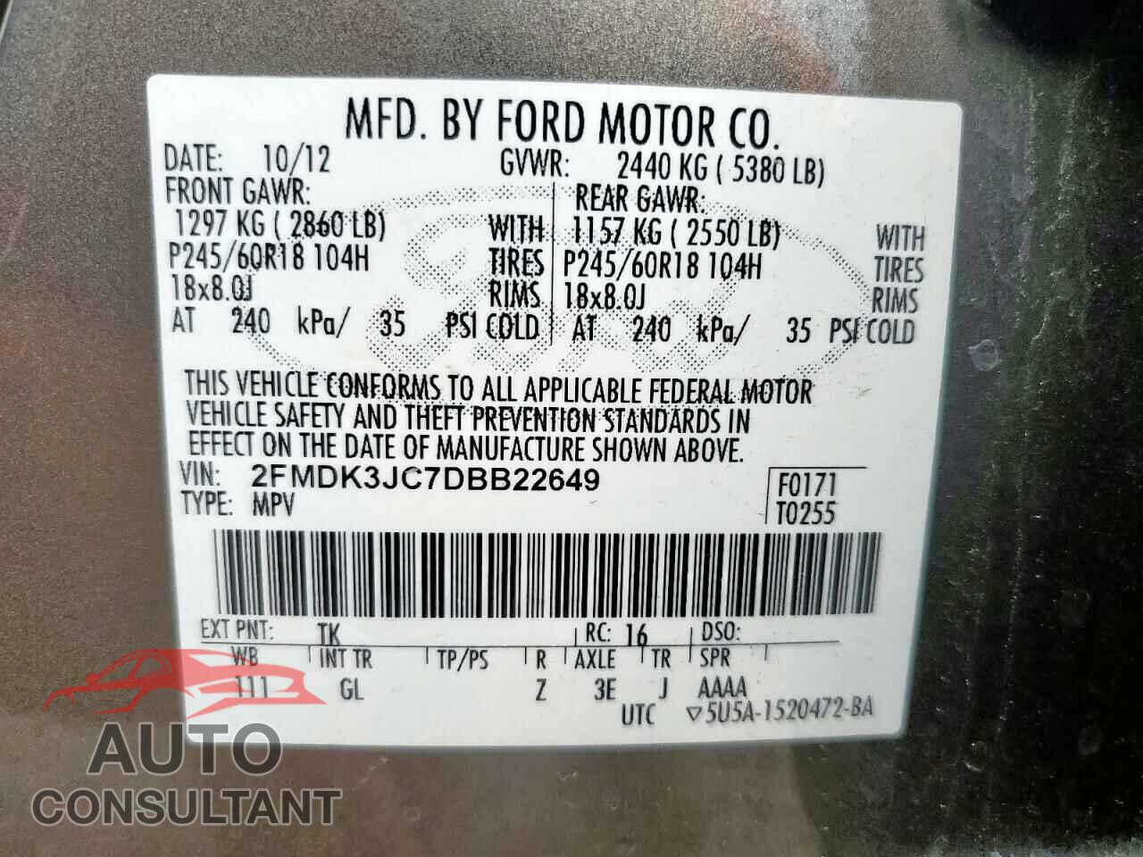 FORD EDGE 2013 - 2FMDK3JC7DBB22649
