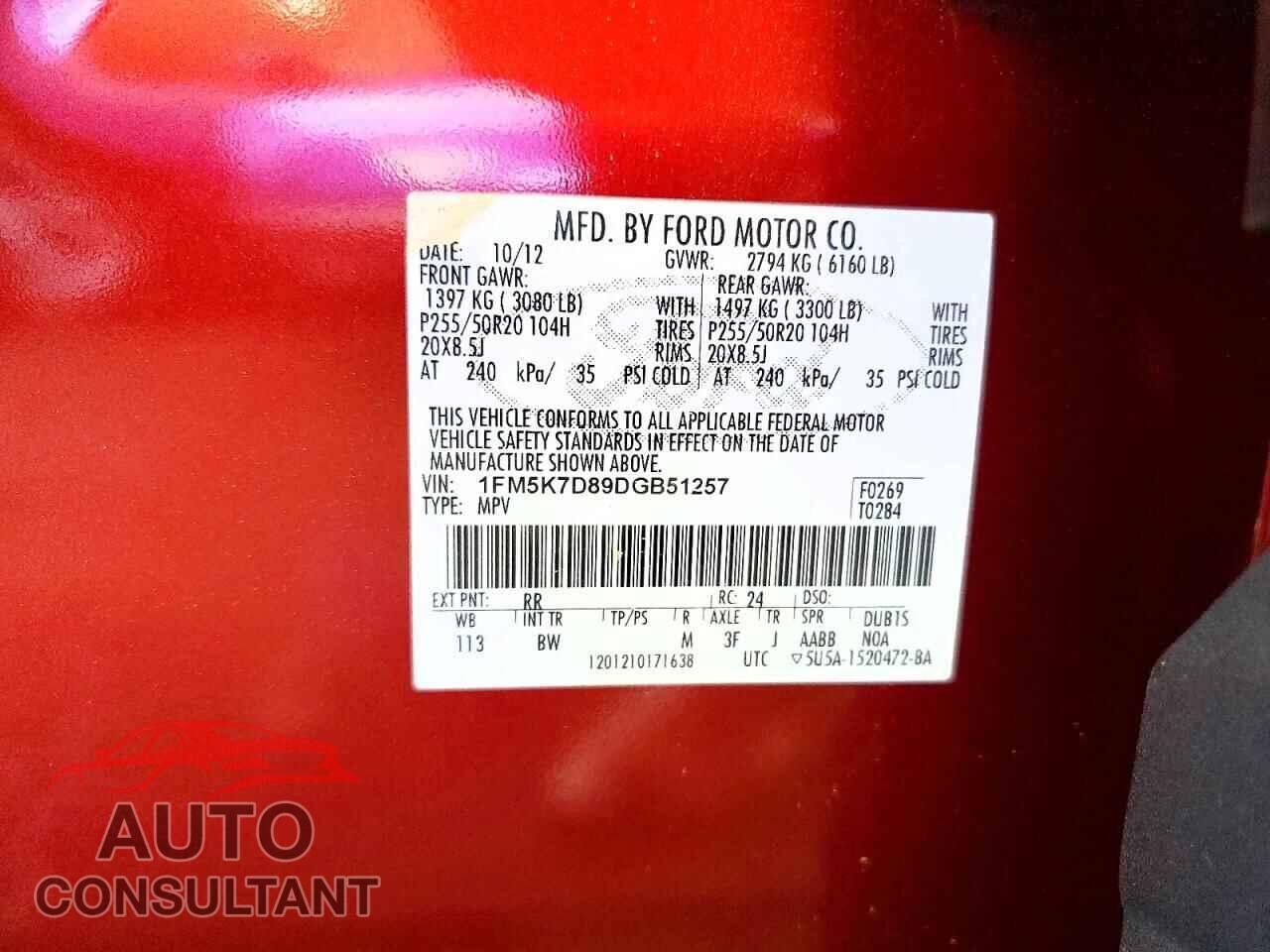 FORD EXPLORER 2013 - 1FM5K7D89DGB51257