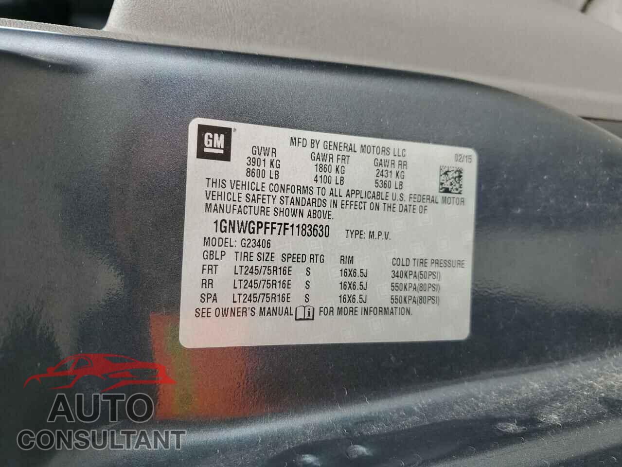 CHEVROLET EXPRESS 2015 - 1GNWGPFF7F1183630