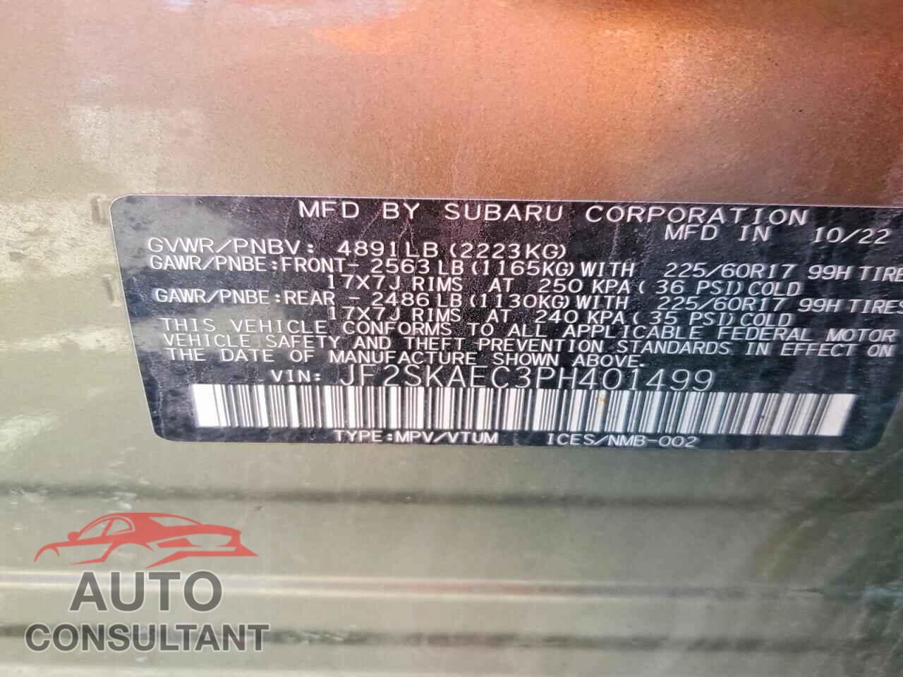 SUBARU FORESTER 2023 - JF2SKAEC3PH401499