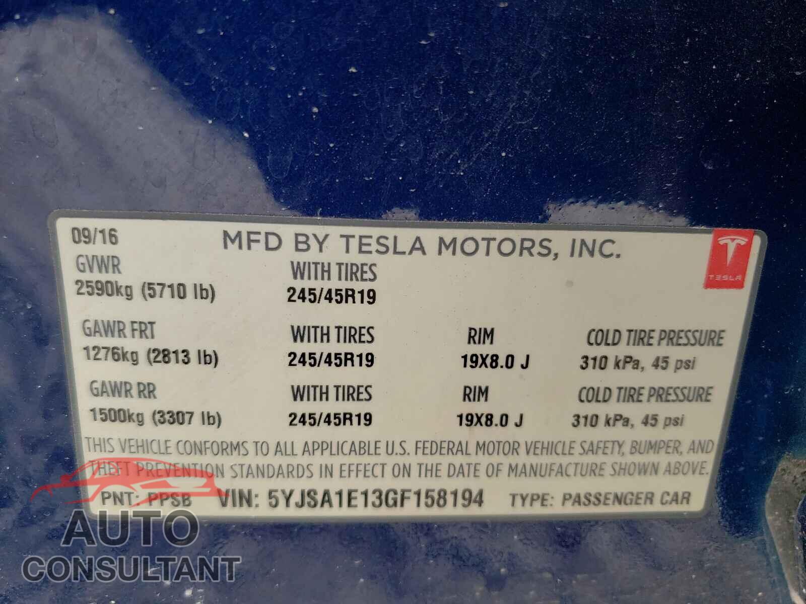 TESLA MODEL S 2016 - 5YJSA1E13GF158194