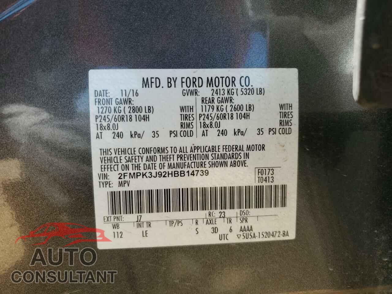 FORD EDGE 2017 - 2FMPK3J92HBB14739