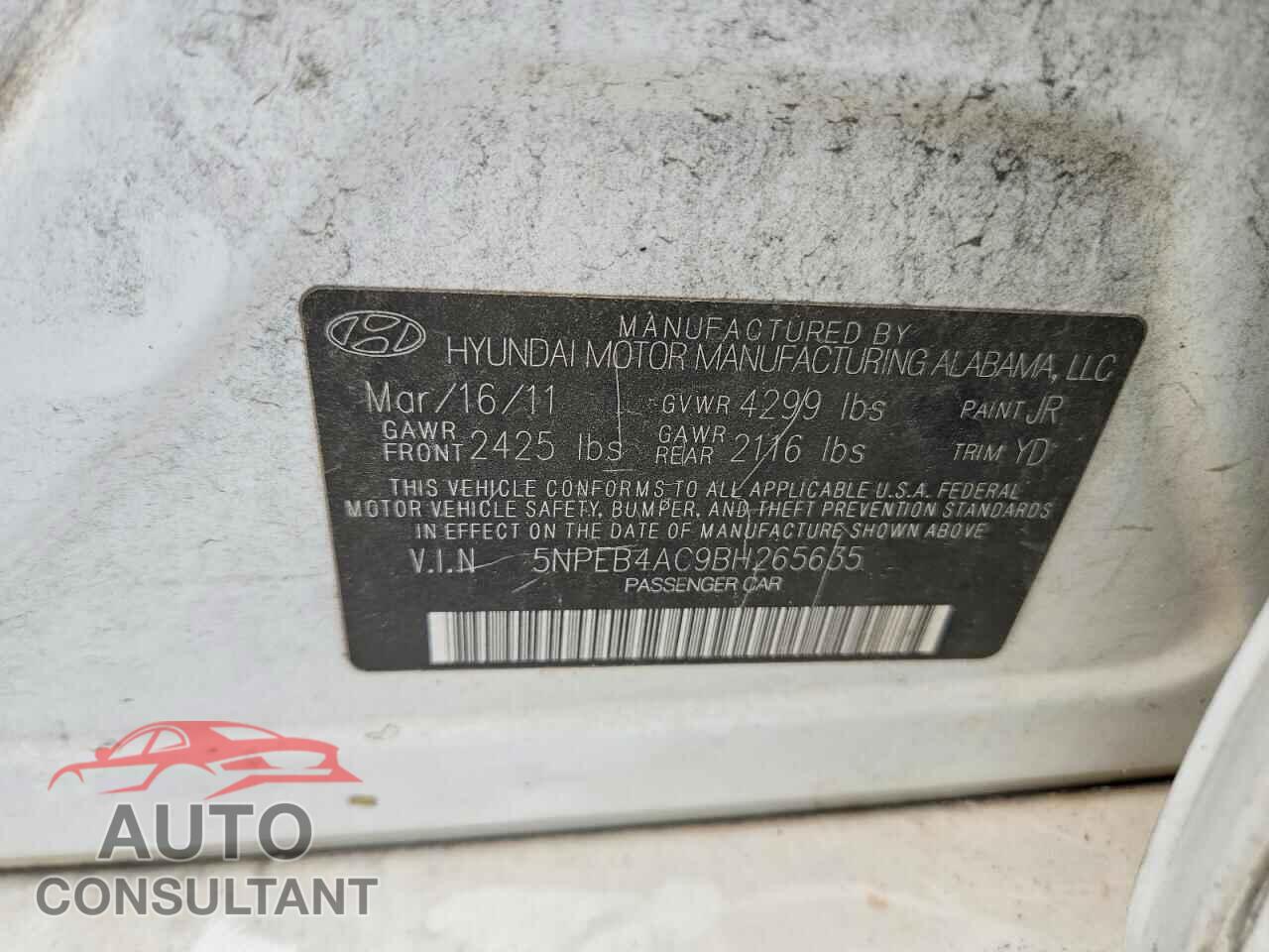 HYUNDAI SONATA 2011 - 5NPEB4AC9BH265635