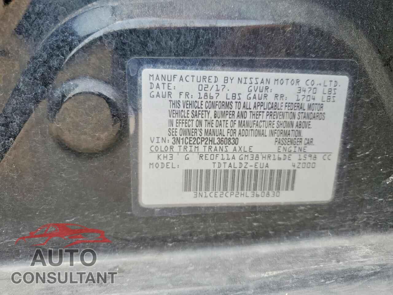 NISSAN VERSA 2017 - 3N1CE2CP2HL360830