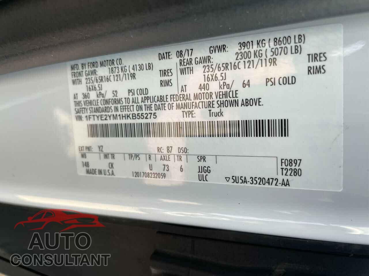 FORD TRANSIT CO 2017 - 1FTYE2YM1HKB55275