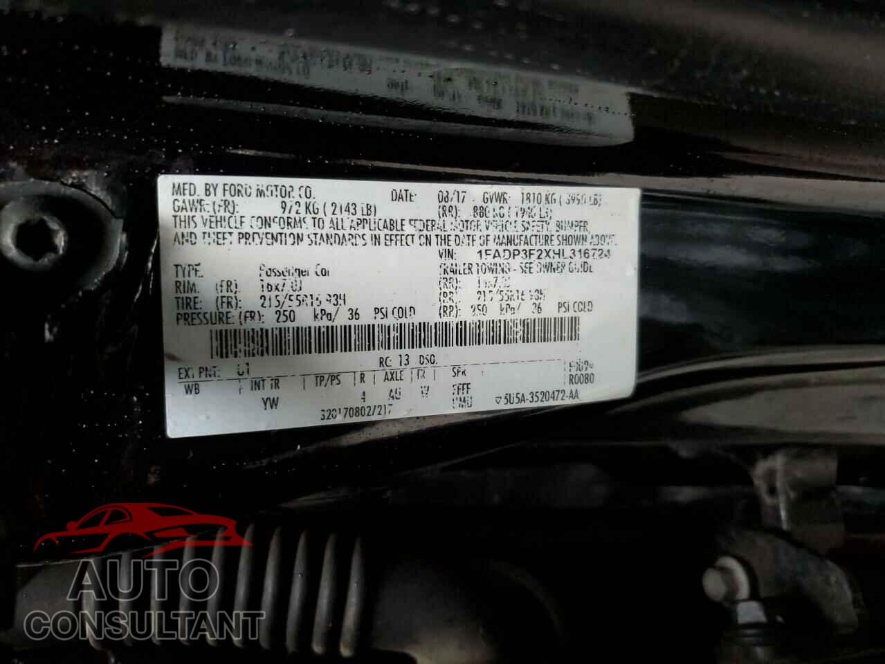 FORD FOCUS 2017 - 1FADP3F2XHL316724