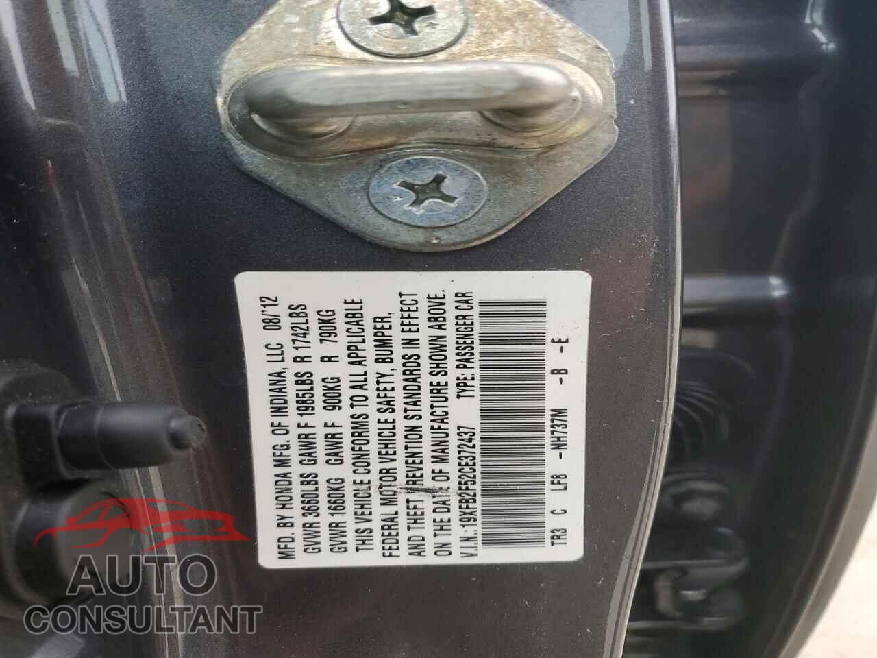 HONDA CIVIC 2012 - 19XFB2F52CE372437