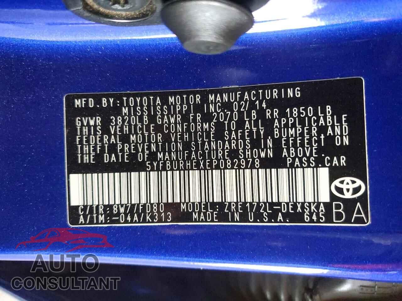 TOYOTA COROLLA 2014 - 5YFBURHEXEP082978