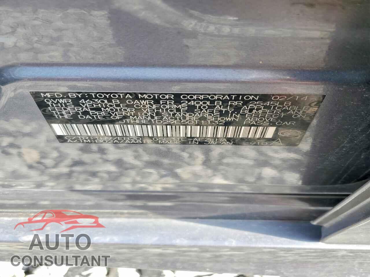 LEXUS IS 2014 - JTHBE1D29E5011132