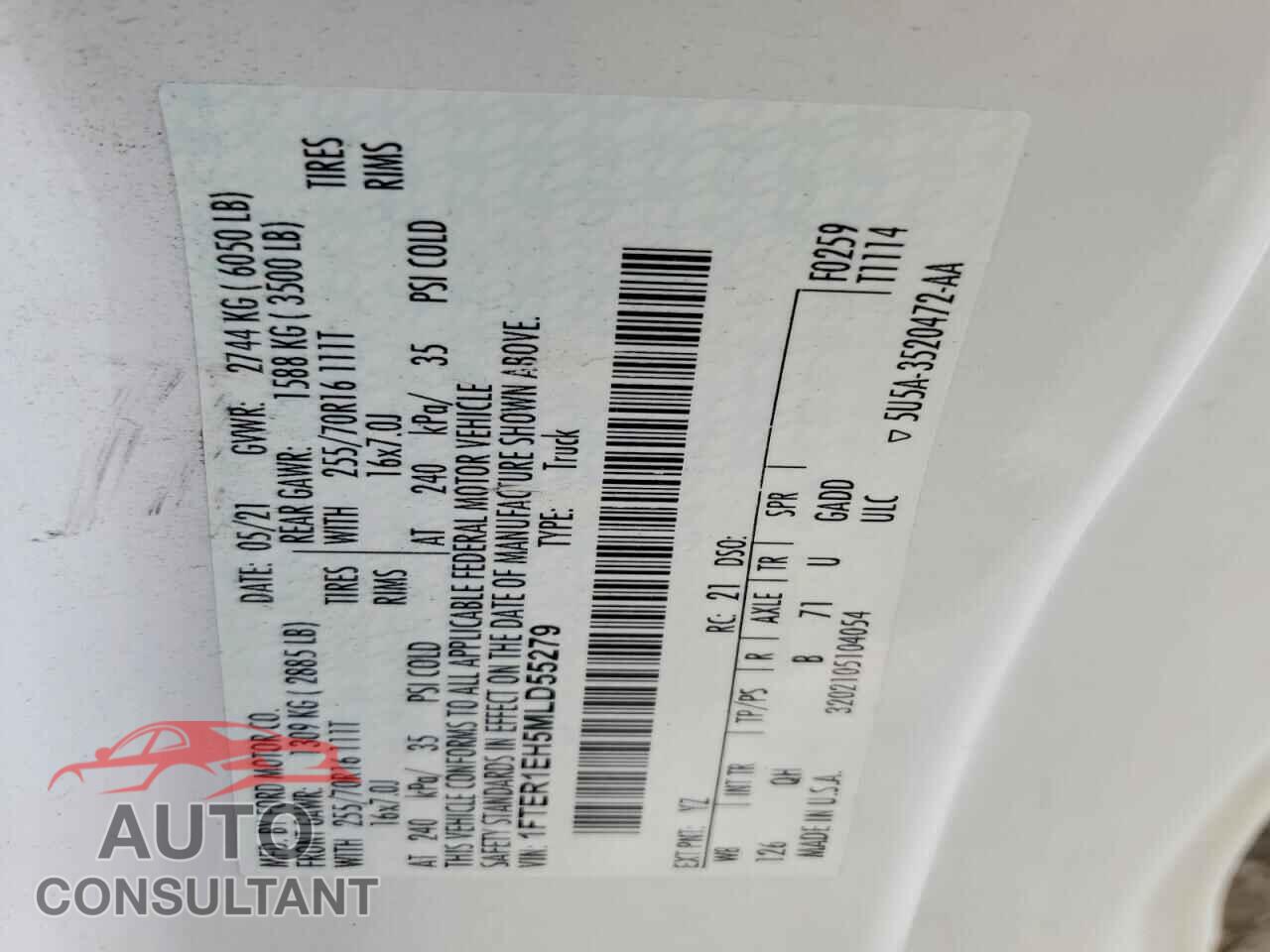 FORD RANGER 2021 - 1FTER1EH5MLD55279