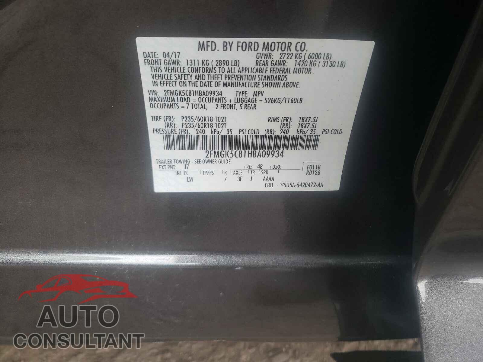 FORD FLEX 2017 - 2FMGK5C81HBA09934