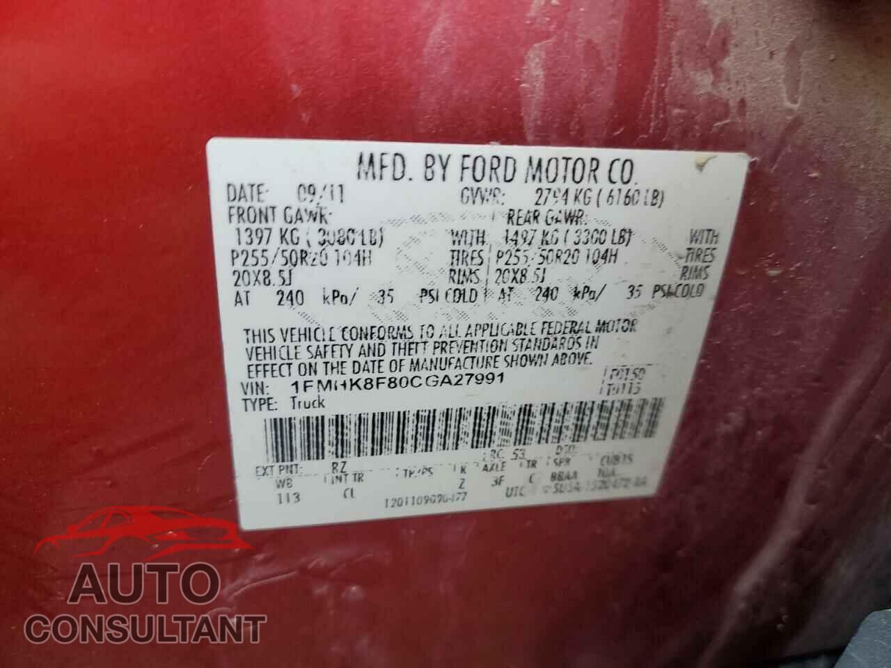 FORD EXPLORER 2012 - 1FMHK8F80CGA27991