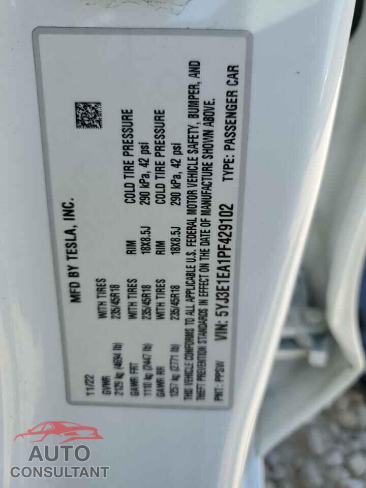 TESLA MODEL 3 2023 - 5YJ3E1EA1PF429102