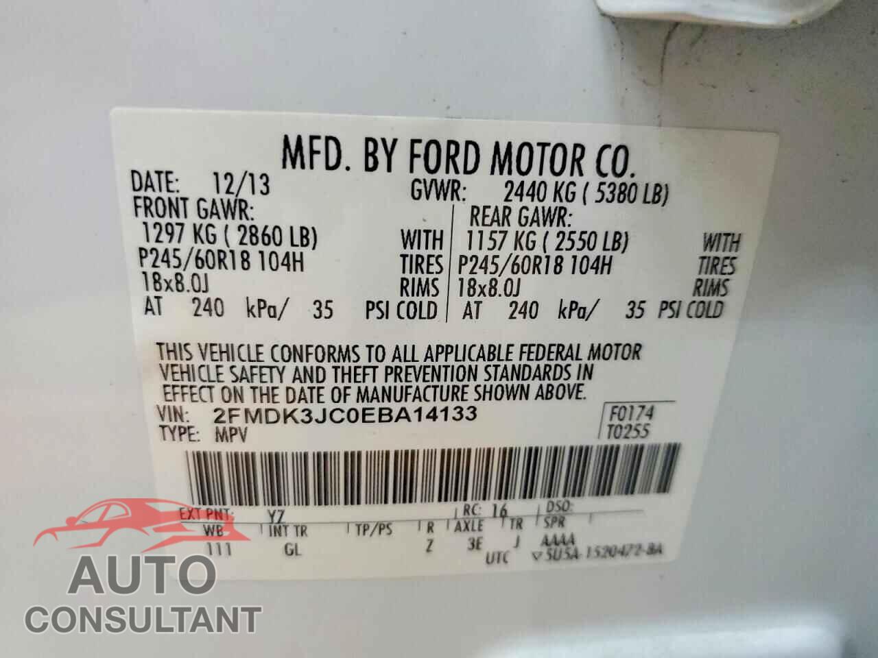 FORD EDGE 2014 - 2FMDK3JC0EBA14133