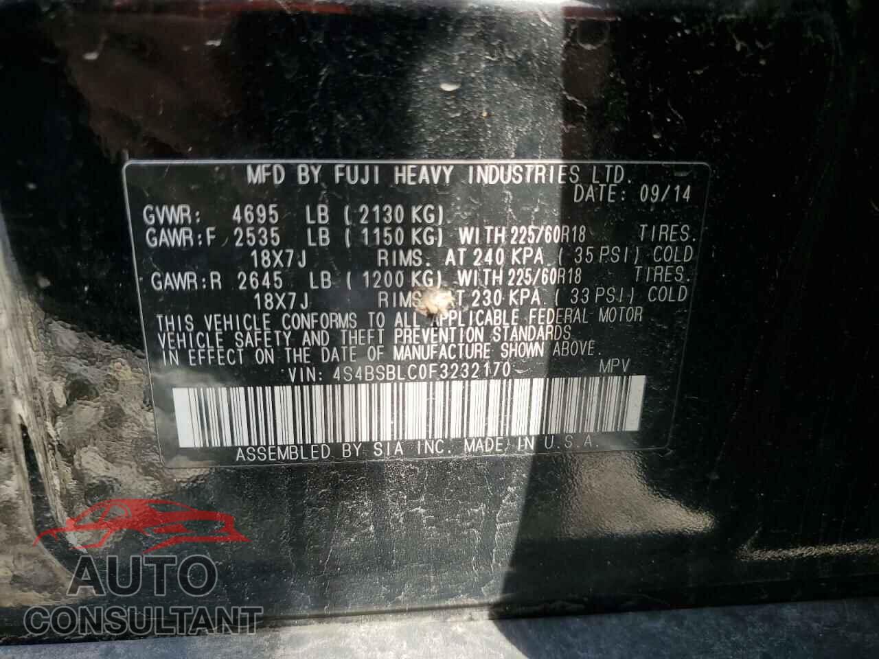 SUBARU OUTBACK 2015 - 4S4BSBLC0F3232170