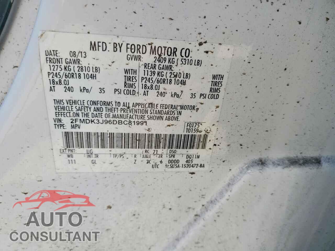 FORD EDGE 2013 - 2FMDK3J96DBC81991