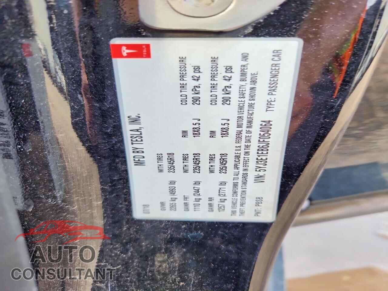 TESLA MODEL 3 2018 - 5YJ3E1EB6JF054064