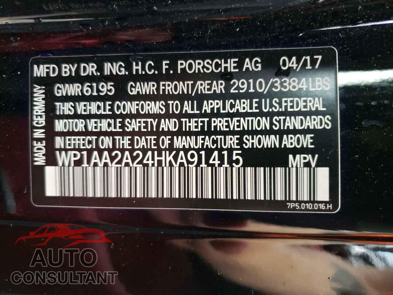 PORSCHE CAYENNE 2017 - WP1AA2A24HKA91415