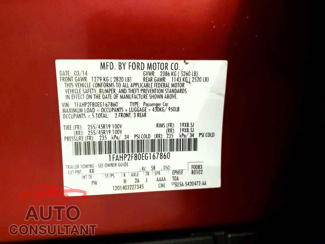 FORD TAURUS 2014 - 1FAHP2F80EG167860