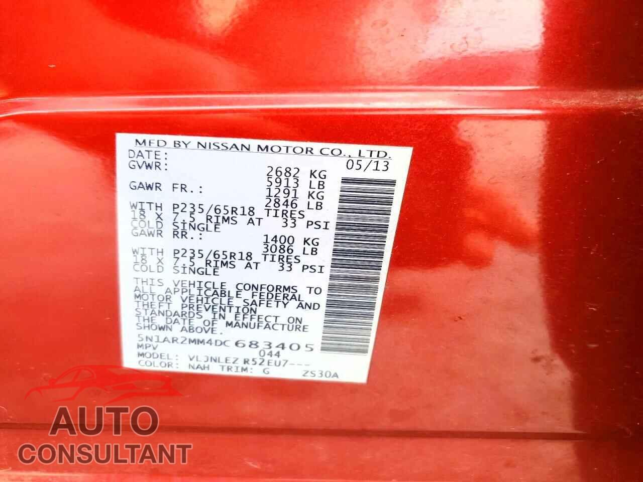 NISSAN PATHFINDER 2013 - 5N1AR2MM4DC683405