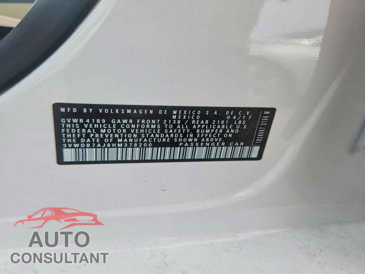 VOLKSWAGEN JETTA 2017 - 3VWDB7AJ8HM378200