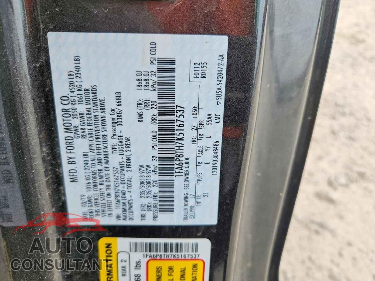 FORD MUSTANG 2019 - 1FA6P8TH7K5167537
