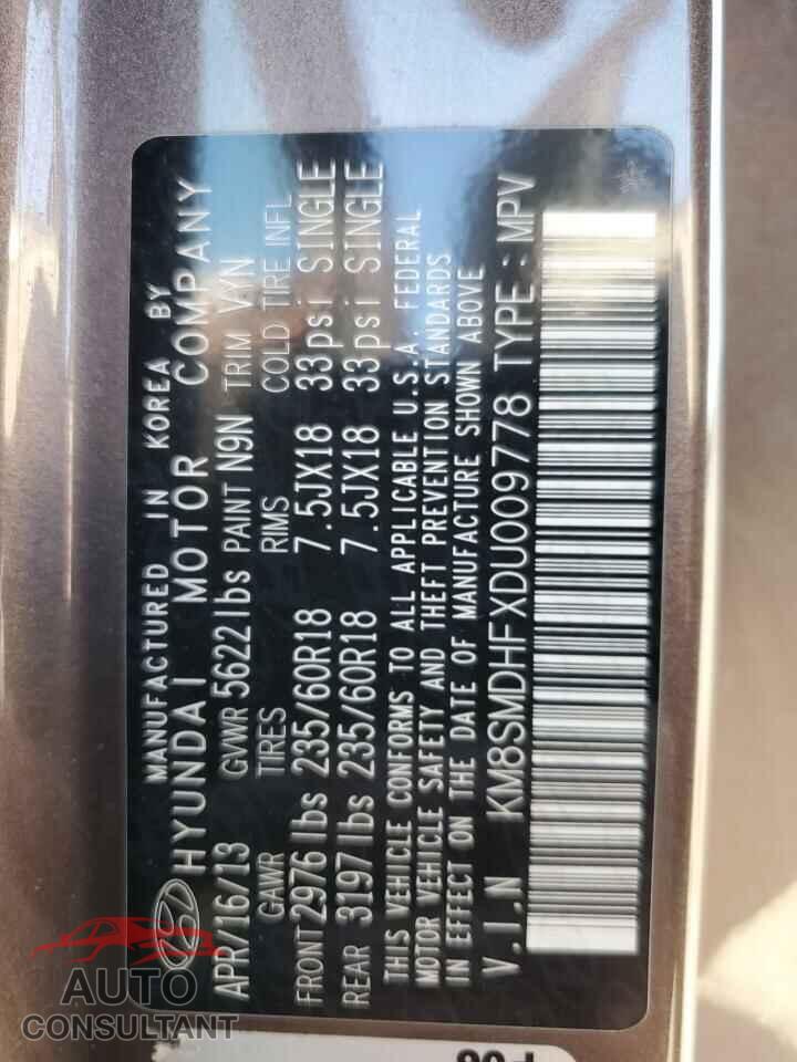 HYUNDAI SANTA FE 2013 - KM8SMDHFXDU009778