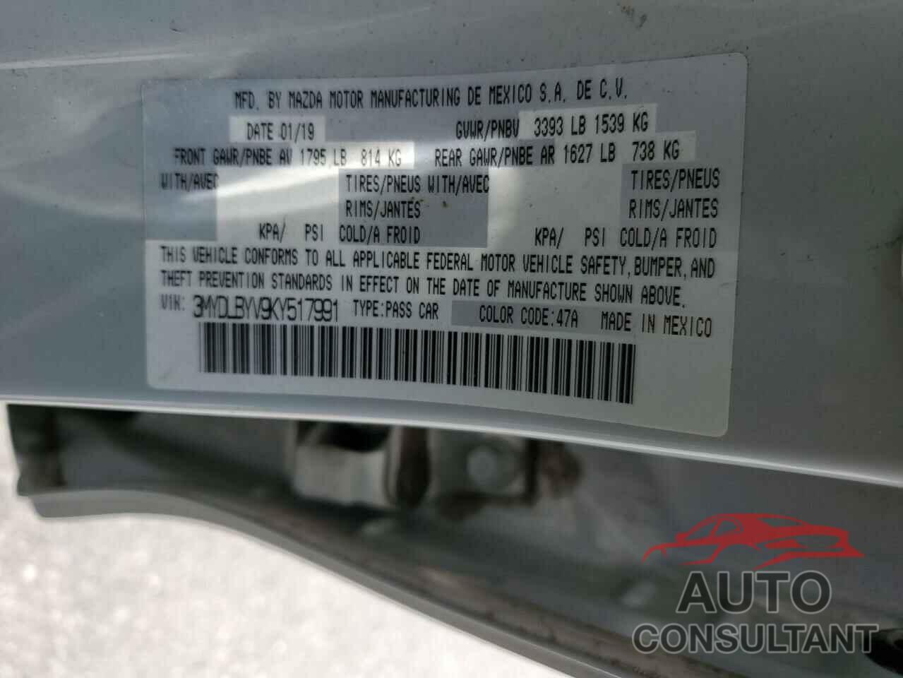 TOYOTA YARIS 2019 - 3MYDLBYV9KY517991