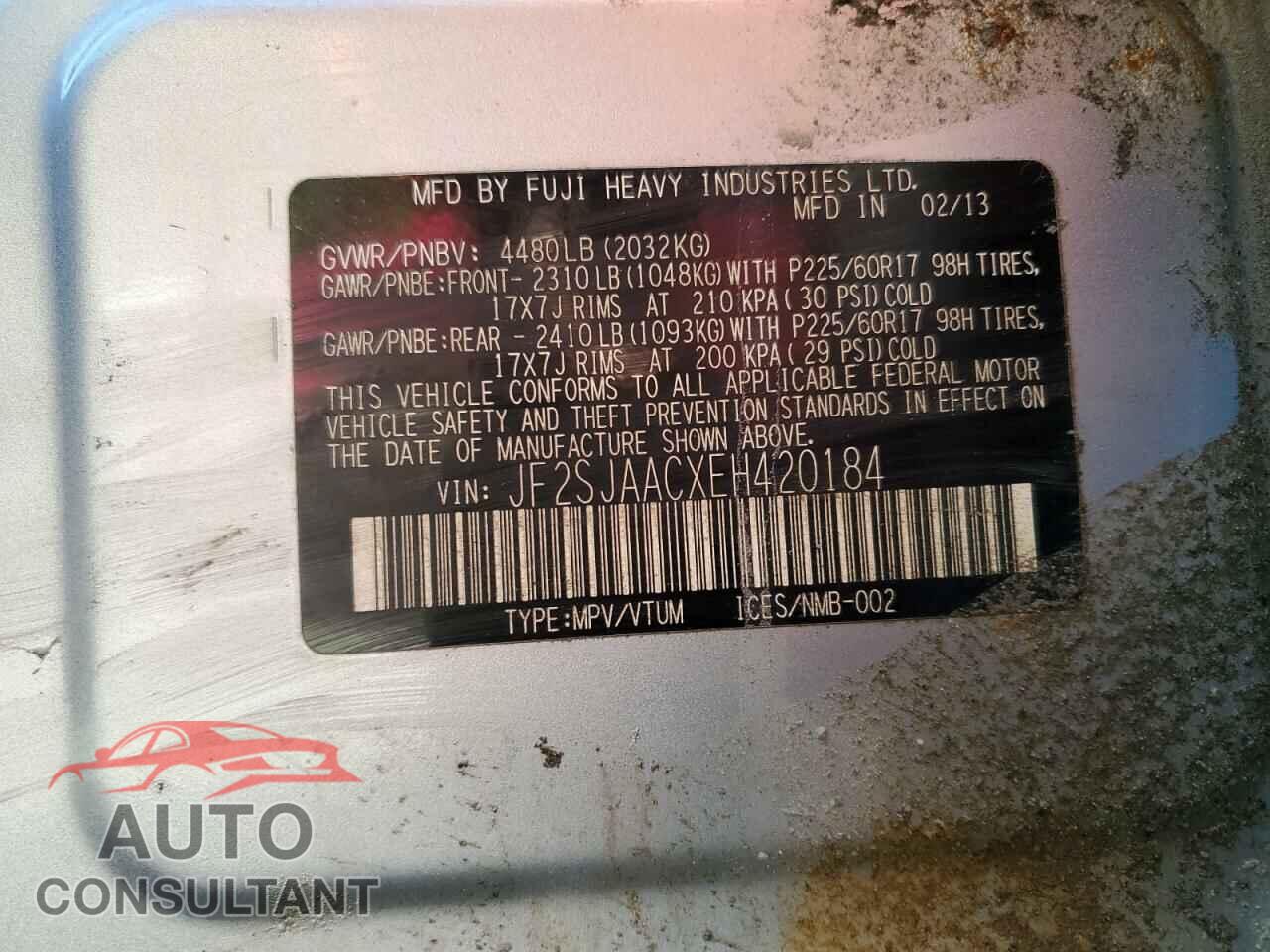 SUBARU FORESTER 2014 - JF2SJAACXEH420184