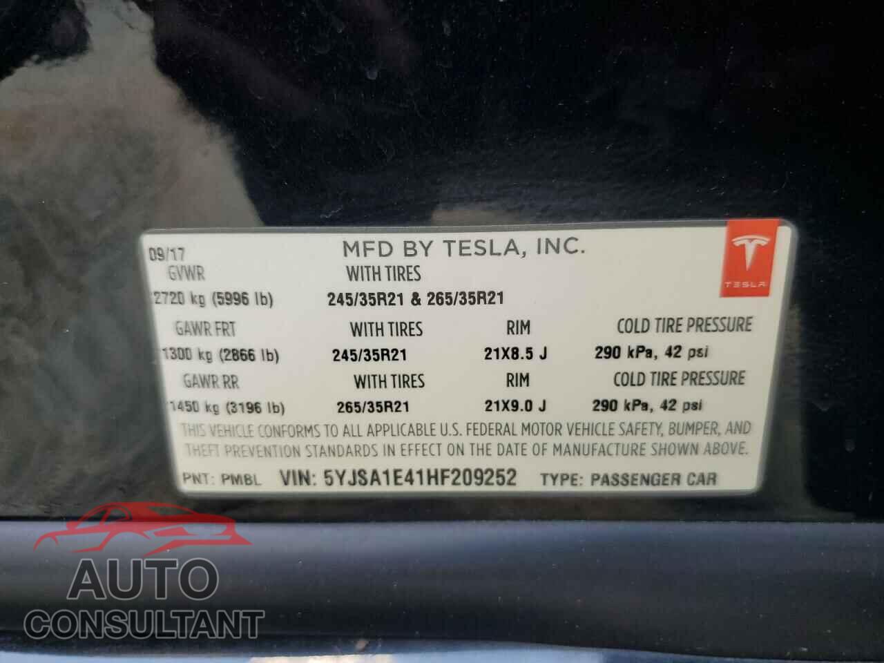 TESLA MODEL S 2017 - 5YJSA1E41HF209252