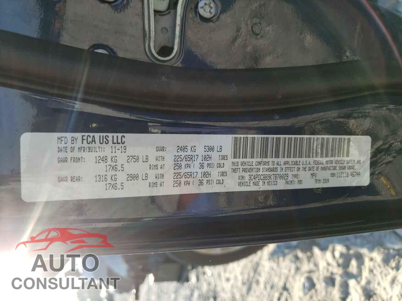 DODGE JOURNEY 2019 - 3C4PDCBB9KT870029