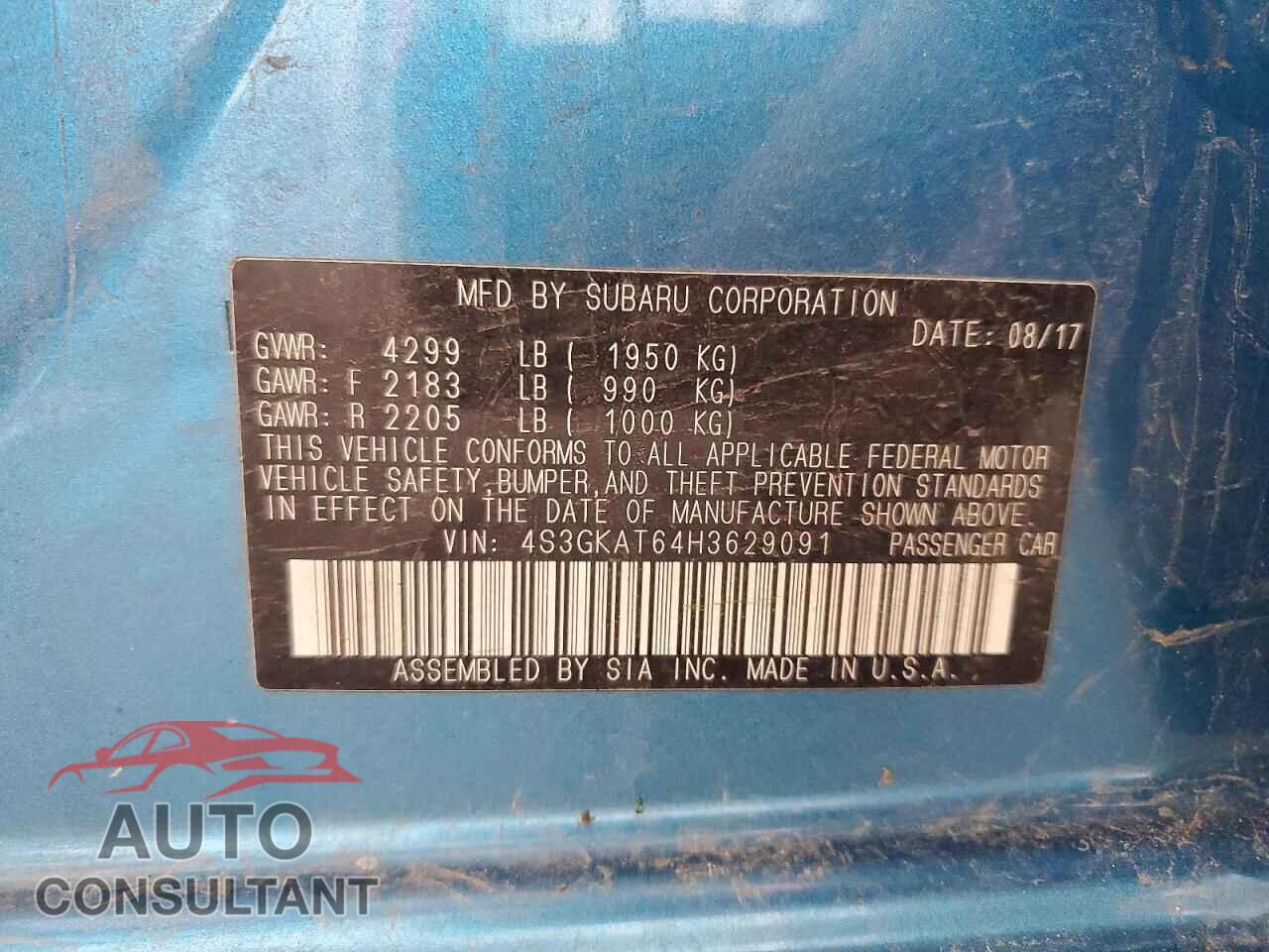 SUBARU IMPREZA 2017 - 4S3GKAT64H3629091