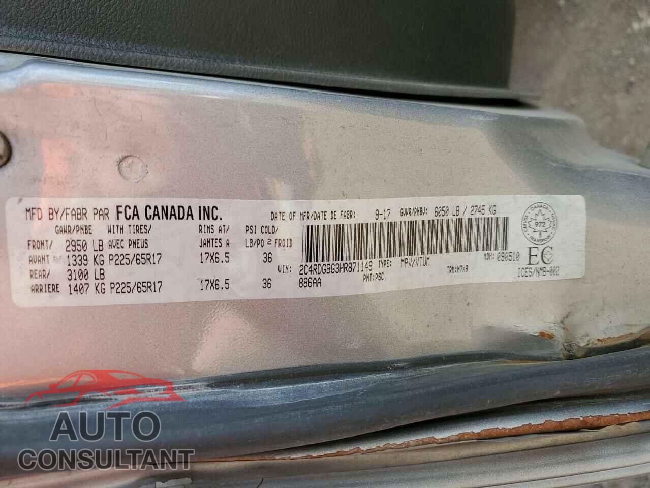 DODGE CARAVAN 2017 - 2C4RDGBG3HR871149