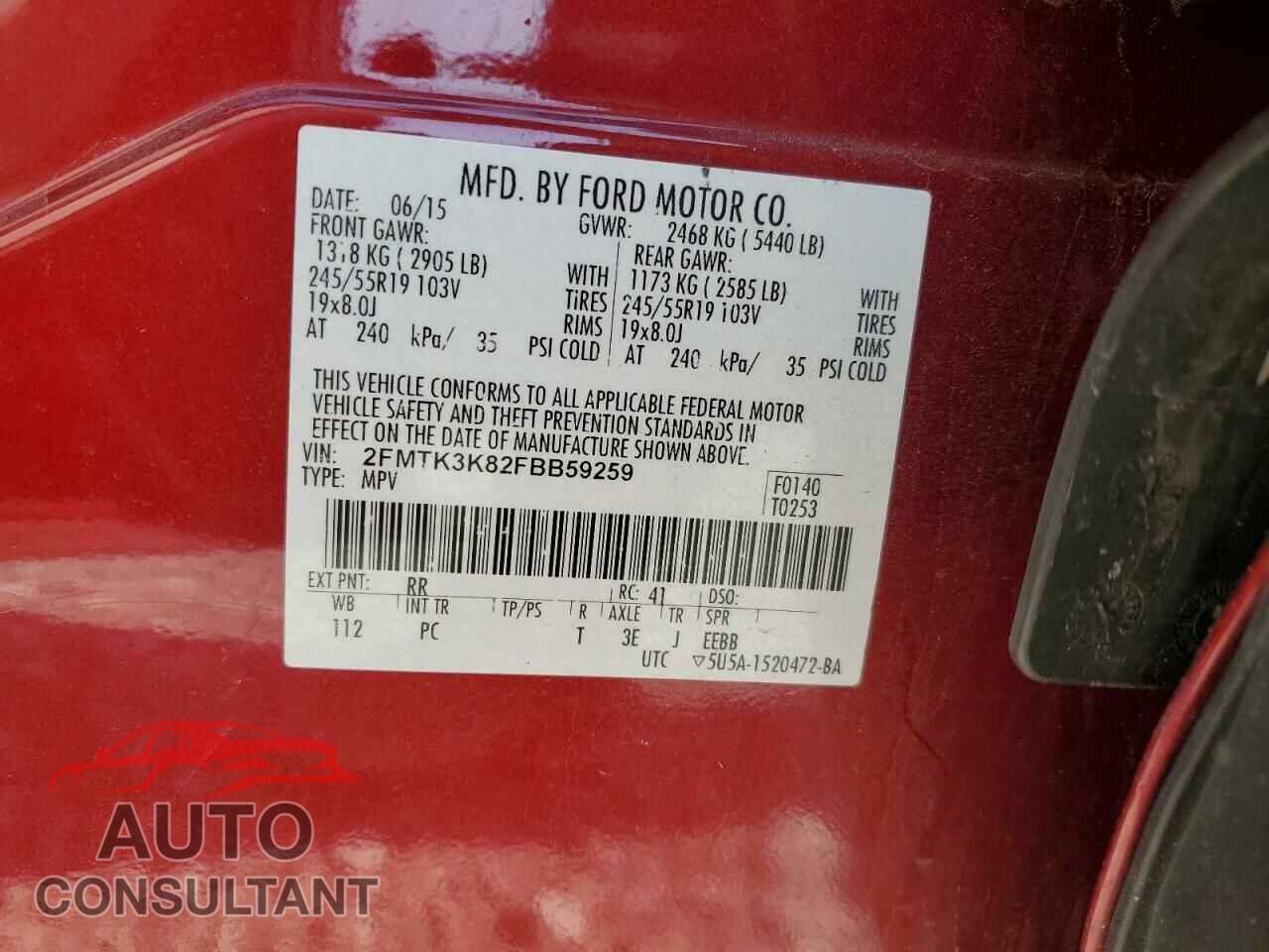 FORD EDGE 2015 - 2FMTK3K82FBB59259