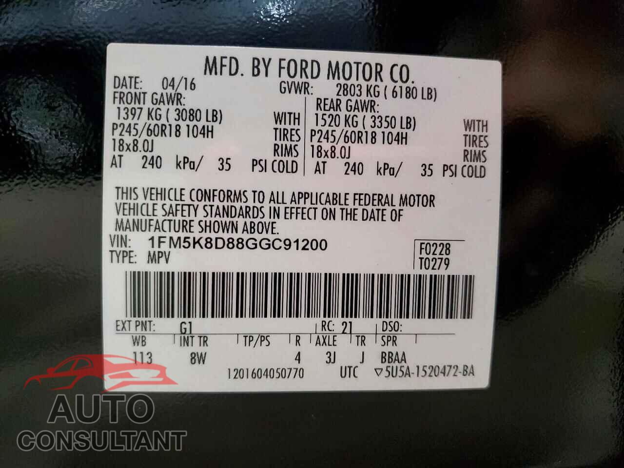 FORD EXPLORER 2016 - 1FM5K8D88GGC91200