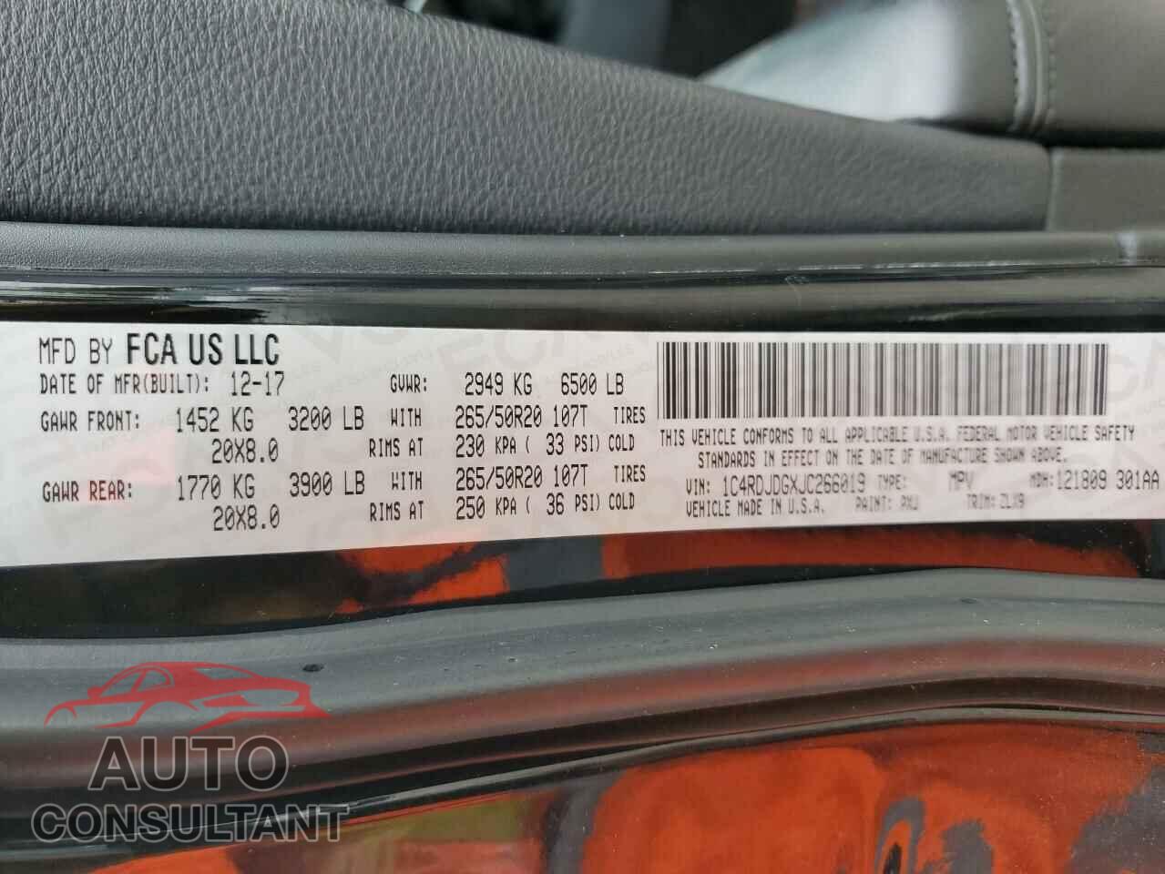 DODGE DURANGO 2018 - 1C4RDJDGXJC266019