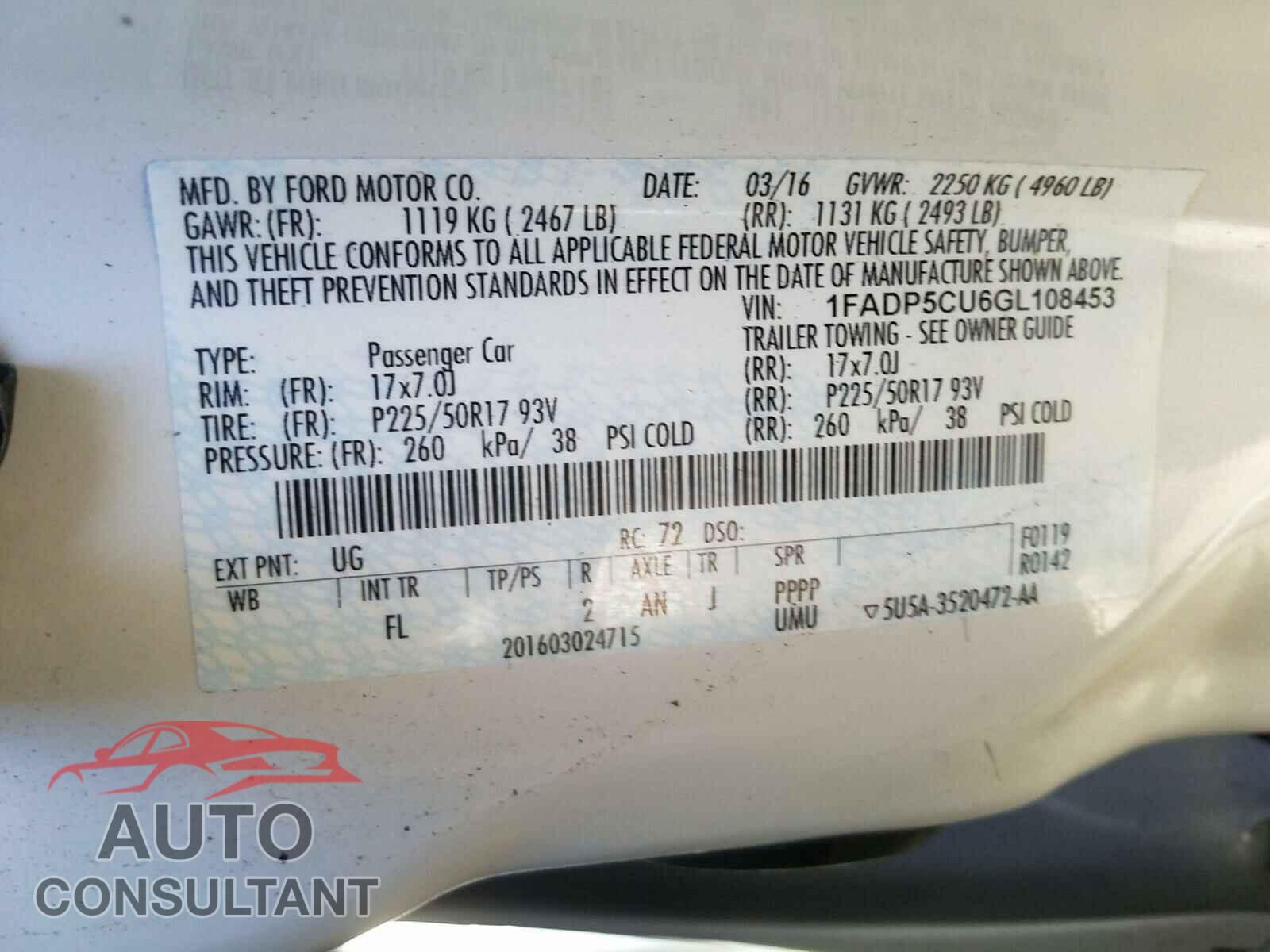 FORD CMAX 2016 - 1FADP5CU6GL108453