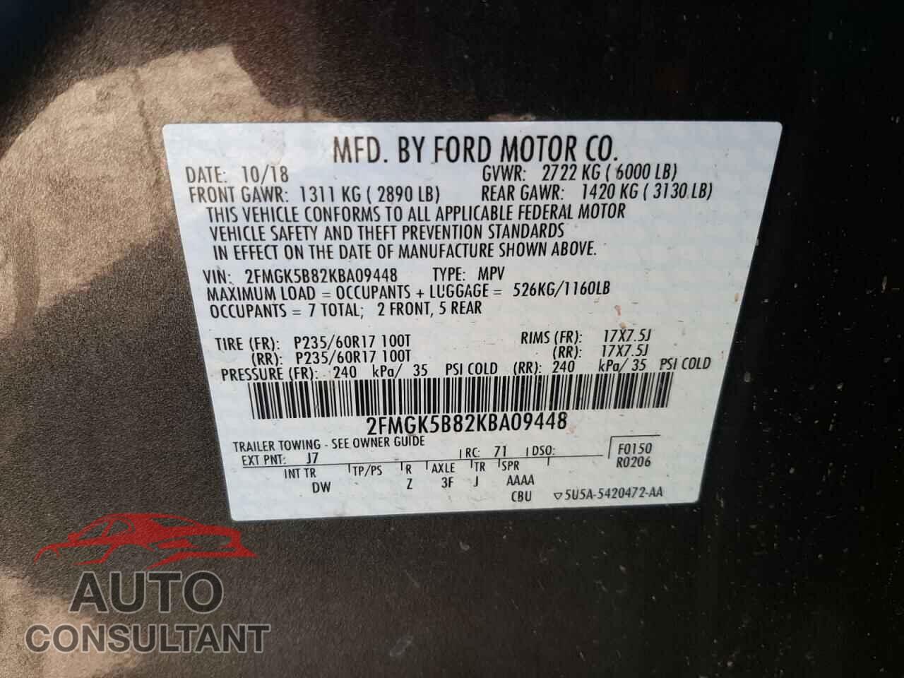 FORD FLEX 2019 - 2FMGK5B82KBA09448