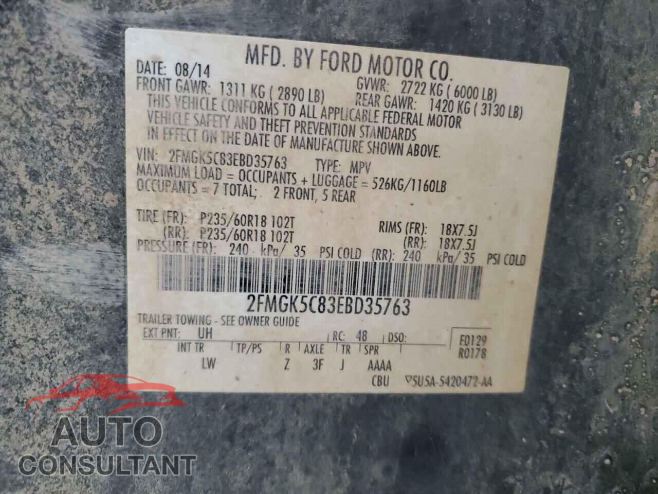 FORD FLEX 2014 - 2FMGK5C83EBD35763