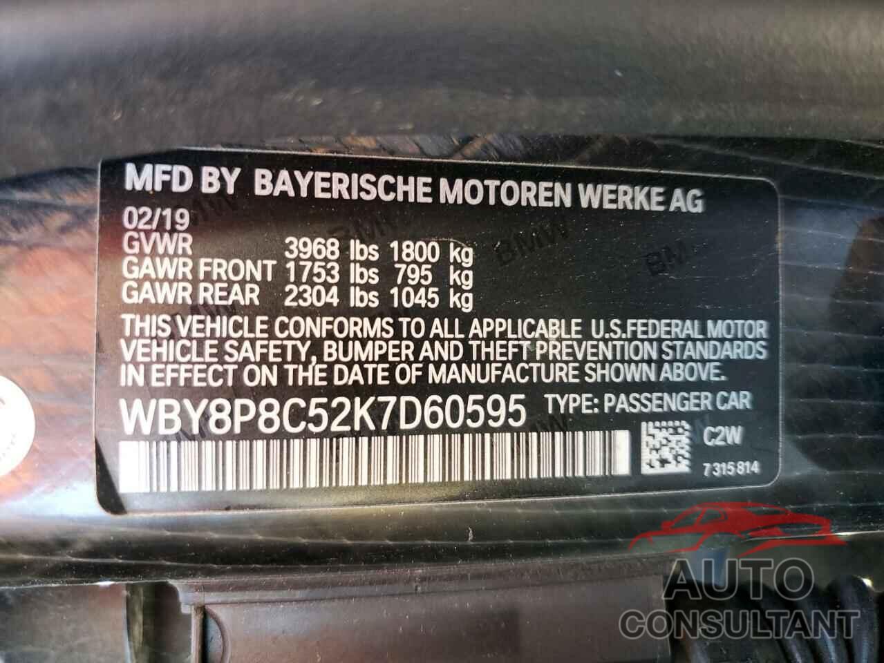 BMW I SERIES 2019 - WBY8P8C52K7D60595