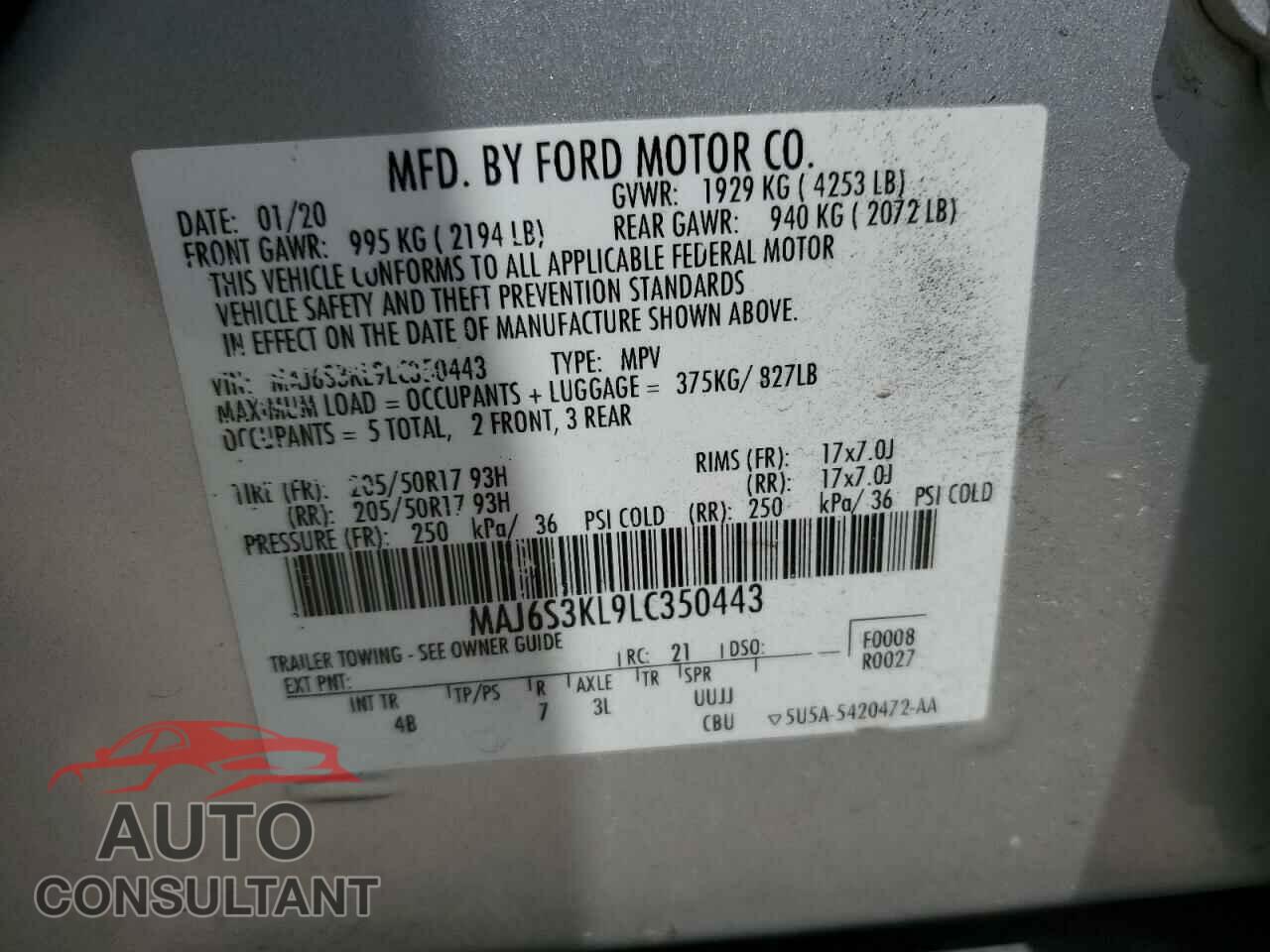 FORD ECOSPORT 2020 - MAJ6S3KL9LC350443