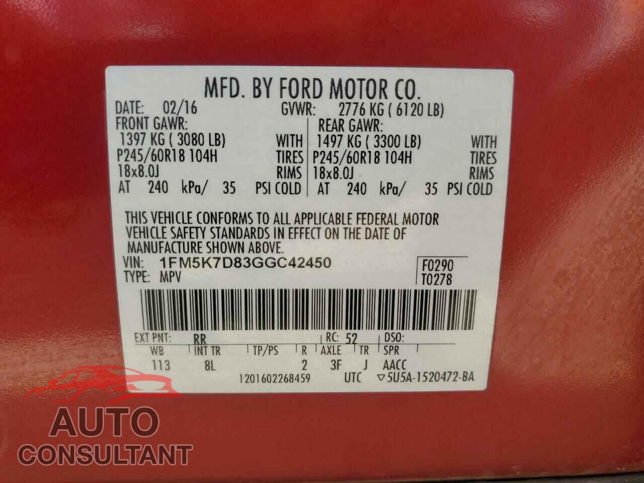 FORD EXPLORER 2016 - 1FM5K7D83GGC42450