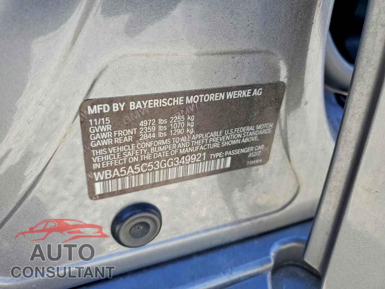 BMW 5 SERIES 2016 - WBA5A5C53GG349921