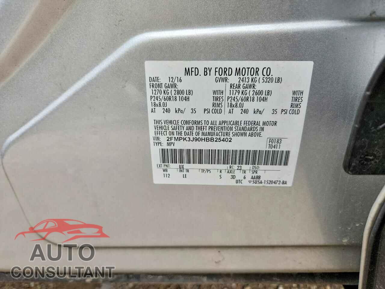 FORD EDGE 2017 - 2FMPK3J90HBB25402