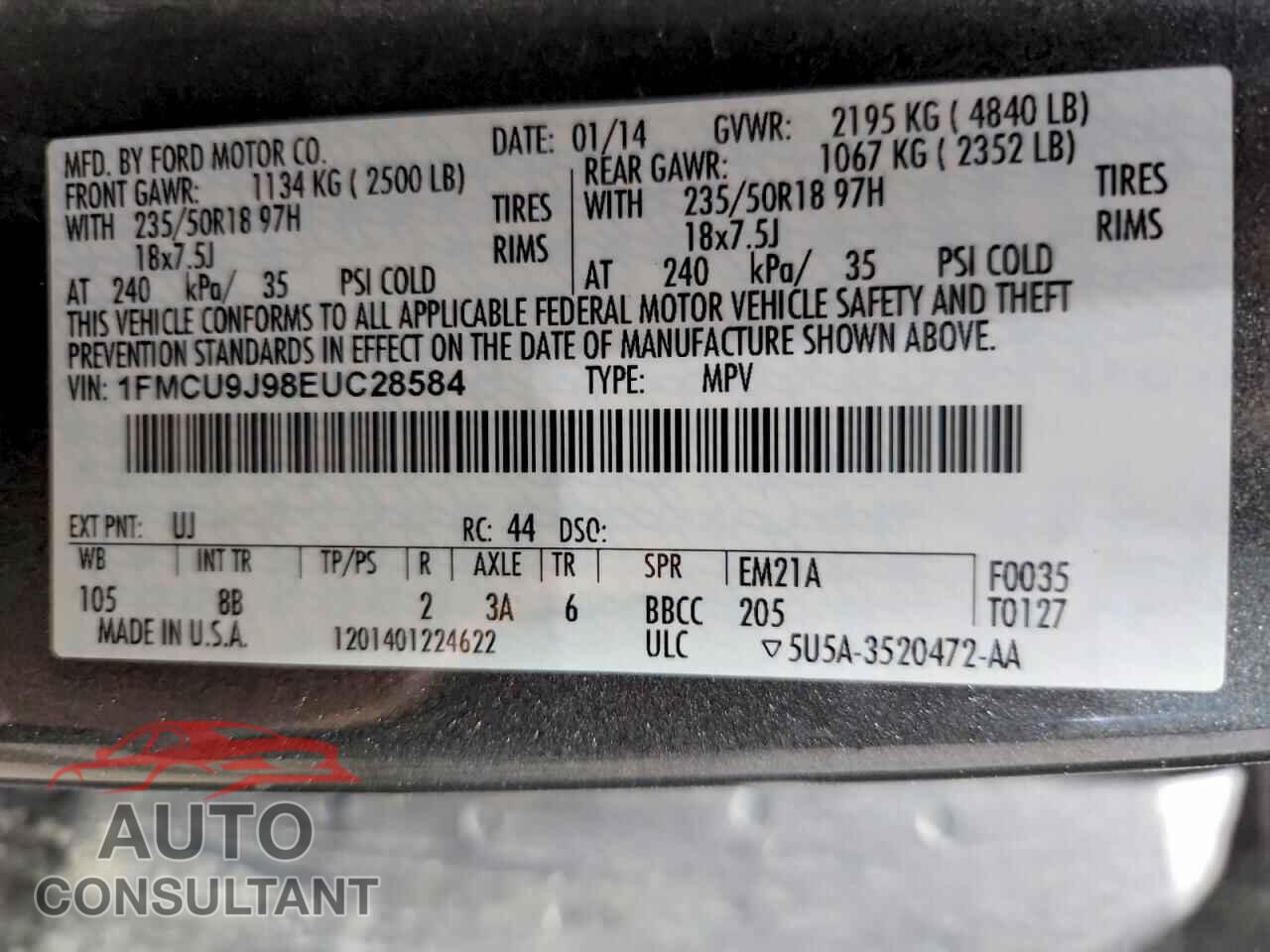 FORD ESCAPE 2014 - 1FMCU9J98EUC28584
