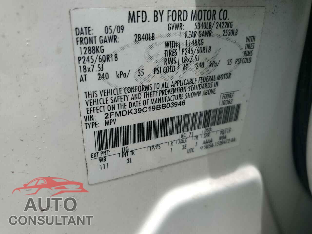 FORD EDGE 2009 - 2FMDK39C19BB03946